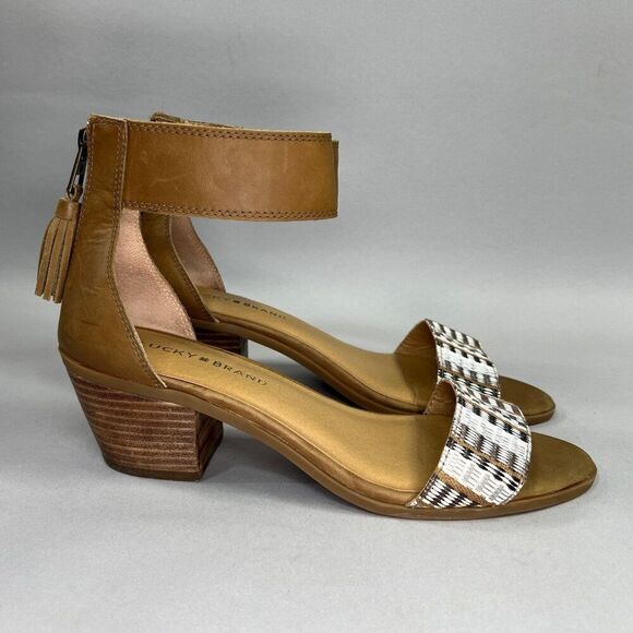 Lucky Brand Batima Sandals Women's Size 9 Block Heel Ankle Wrap Open Toe Heels - Picture 1 of 13